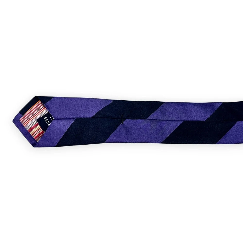 Ted Baker Mens Tie 58.5 x 3.5 Purple Black Stripe Silk Preppy Goth Dark Academia